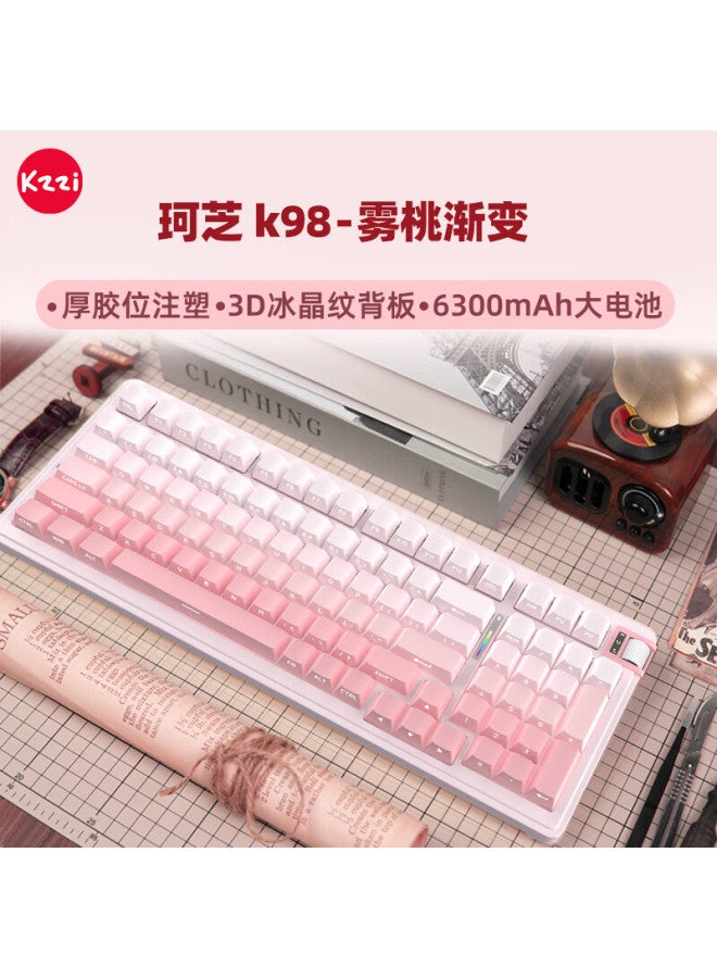 Kzzi K98 Tri-mode Mechanical Keyboard, Wireless 2.4g Bluetooth Wired, 98 Keys Hot-swappable Switches, Rgb, For Home Office And E-sports Gaming, Customizable Keyboard, Mist Peach Gradient, Latte Switches - Image 1