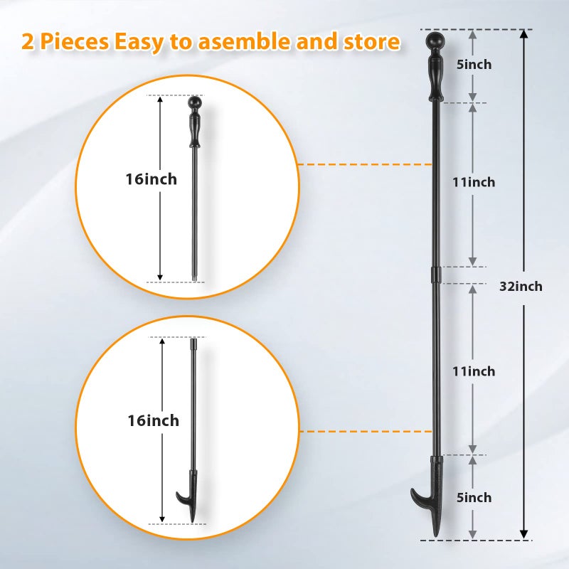 FEED GARDEN 32 Inch Fireplace Poker and 26 Inch Fireplace Tongs Set for Fire Pit Fireplace Tools Accessories Log Grabber Set For Camping Wood Stove Patio Campfire Picnic Indoor Outdoor - Image 3