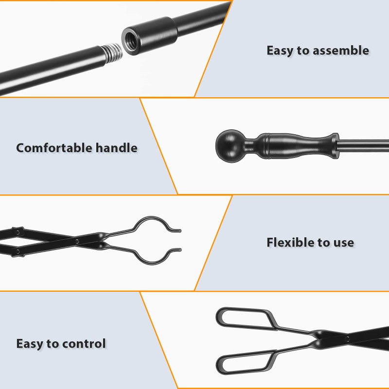 FEED GARDEN 32 Inch Fireplace Poker and 26 Inch Fireplace Tongs Set for Fire Pit Fireplace Tools Accessories Log Grabber Set For Camping Wood Stove Patio Campfire Picnic Indoor Outdoor - Image 4