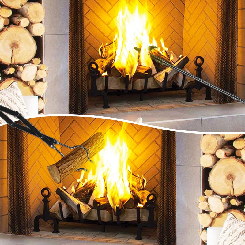 FEED GARDEN 32 Inch Fireplace Poker and 26 Inch Fireplace Tongs Set for Fire Pit Fireplace Tools Accessories Log Grabber Set For Camping Wood Stove Patio Campfire Picnic Indoor Outdoor - Image 5
