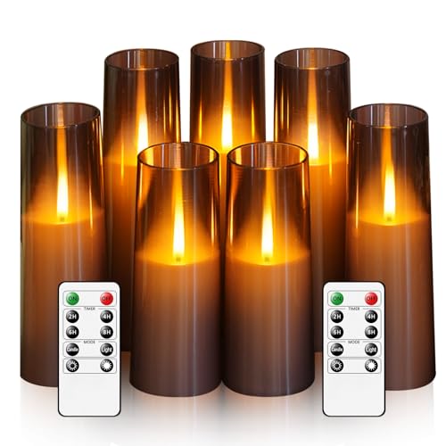 kakoya Flameless LED Candles Upgraded Realistic Flickering Flame7Pcs Battery Operated Candles with Remote TimersLED Pillar Candles for Home DecorChristmasand PartiesGrey - Image 1