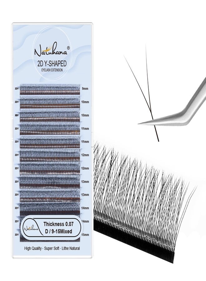 Natuhana 2D Y Shape Lash Extensions Easy Fan Russian Volume Y Eyelash C/D/L/LU Curl 0.07mm Natural Y Shaped 12 Rows Premade Eye Lashes Supply(Black,0.07D,9-15mm) - Image 1