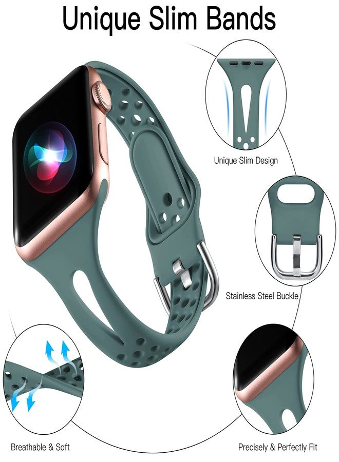 Getino Compatible with Apple Watch Bands 38mm 40mm iWatch Band Series SE 6 5 4 3 2 1 for Women Men, Breathable Narrow Slim Replacement Sport Strap, 4 Pack Black/ Plum/ Pinegreen/ Bluegray - Image 3