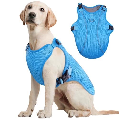 Kuoser Dog Cooling Vest for Large Dogs Lightweight Doggie Cooler Jacket Breathable Mesh Pet Cooling Shirts Reflective Puppy Cool Harness for Beach Hiking Walking Blue XL - Image 1