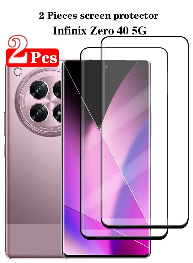 2 Pieces Full Cover Glass Screen Protector For Infinix Zero 40 5G Black/Clear and Screen Protector Accessories - Image 1