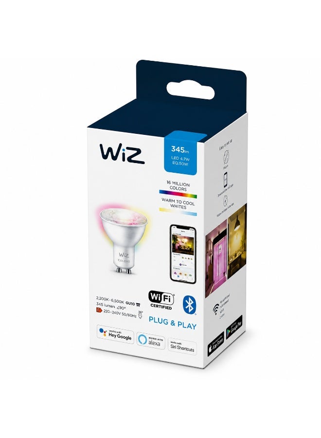 Wiz Smart LED Bulb GU10 Spotlight Bulb 4.7W 50W Equivalent, 345 Lumens, RGB 16 Million Colors, Warm to Cool White 2200K-6500K, Wi-Fi & Bluetooth, Plug & Play Smart Bulb, Voice Control, Works with Alexa Google Assistant Siri - Image 1