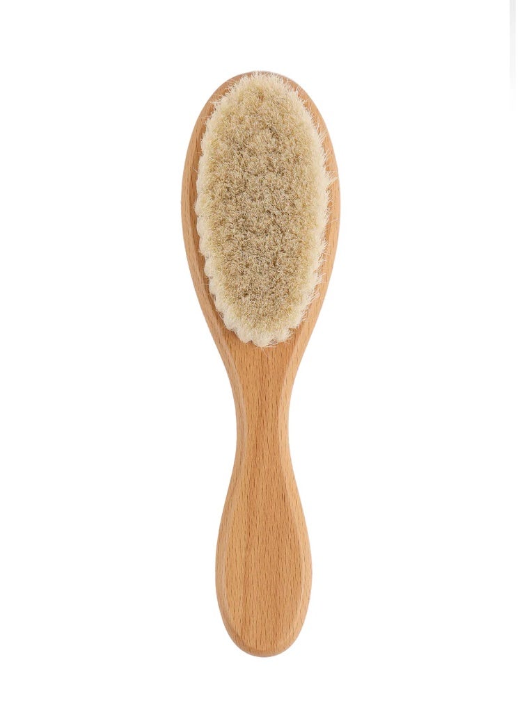 Baby Hair Brush with Wooden Handle, for Newborns & Toddlers-Natural Soft Goat Bristles-Ideal-Perfect Baby Registry Gift