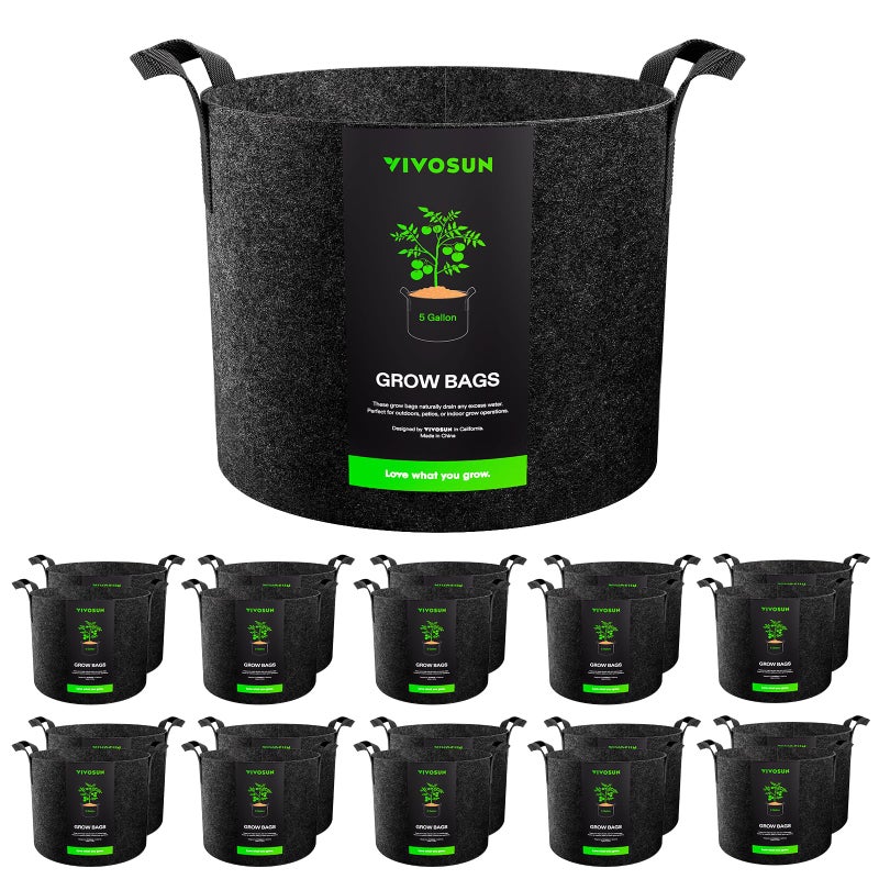 VIVOSUN 20-Pack 5 Gallon Grow Bags, Heavy Duty Thickened Nonwoven Fabric Pots with Handles for Flowers Fruits and Vegetables Black - Image 1