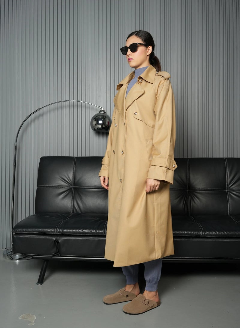 Andy Stylish Double-Breasted Trench Coat with Belted Waist and Shoulder Epaulettes - Modern and Sophisticated | Beige - Image 2