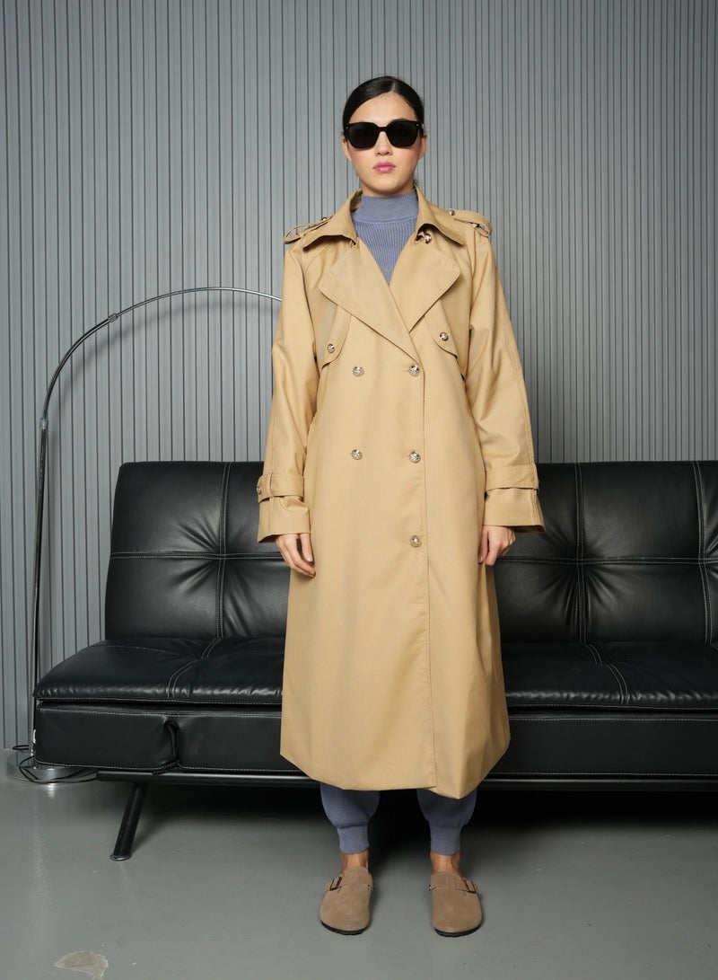 Andy Stylish Double-Breasted Trench Coat with Belted Waist and Shoulder Epaulettes - Modern and Sophisticated | Beige - Image 1