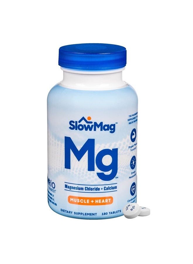 Slow-Mag - Mg Muscle + Heart Magnesium Chloride with Calcium Supplement, 180Count - Image 1