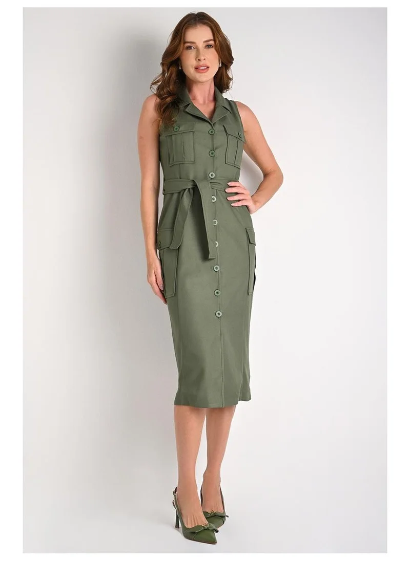 Military Cargo Pocket Shirt Dress