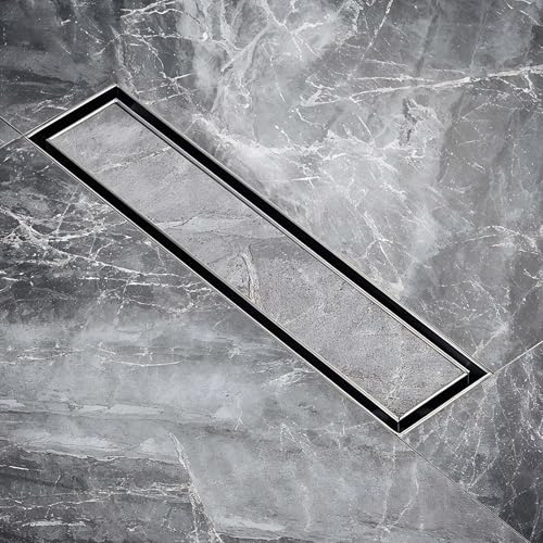 RUHE قناة تصريف دش مدمجة مستطيلة من Ruhe | 12 x 3 بوصة | مصرف مياه النفايات لأرضية بلاط 13 مم | من الفولاذ المقاوم للصدأ 304 | قناة تصريف دش غير مرئية | فخ مكافحة الصراصير مع فتحة جانبية - Image 1