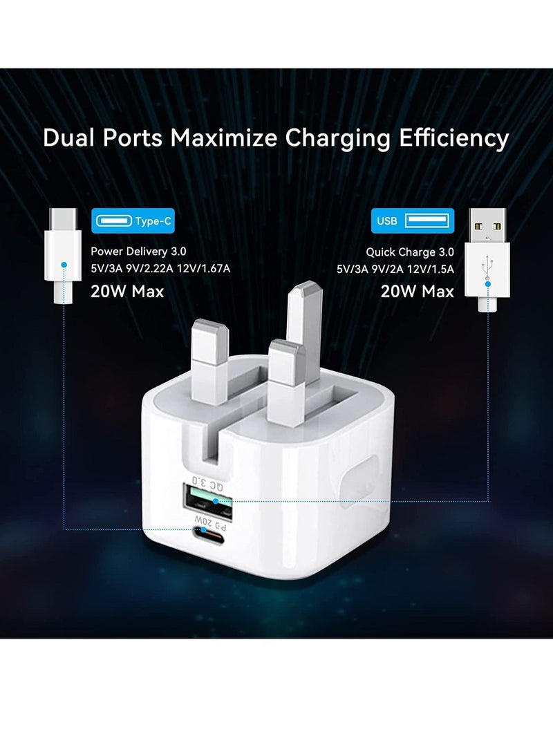 20W USB C Charger Block, 2-Ports [USB-C + USB] Charging Station, QC PD3.0 GaN Fast Charging Block, Type C Power Adapter for iPad Pro/iPhone/Samsung Note/Galaxy  - Image 2