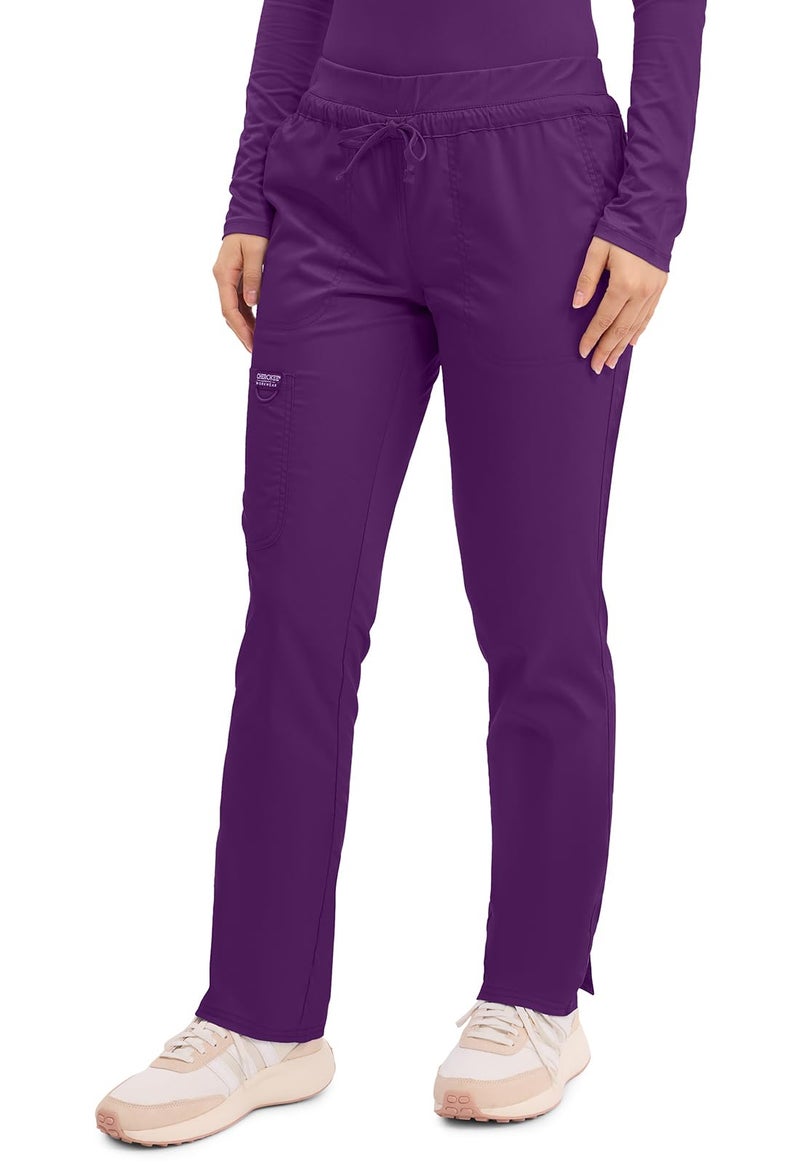 Cherokee Scrubs for Women Mid Rise Tapered Leg Drawstring Pant with 5 Pockets, Cargo Bottom with 2 Way Stretch Fabric - WW105, S, Eggplant - Image 2