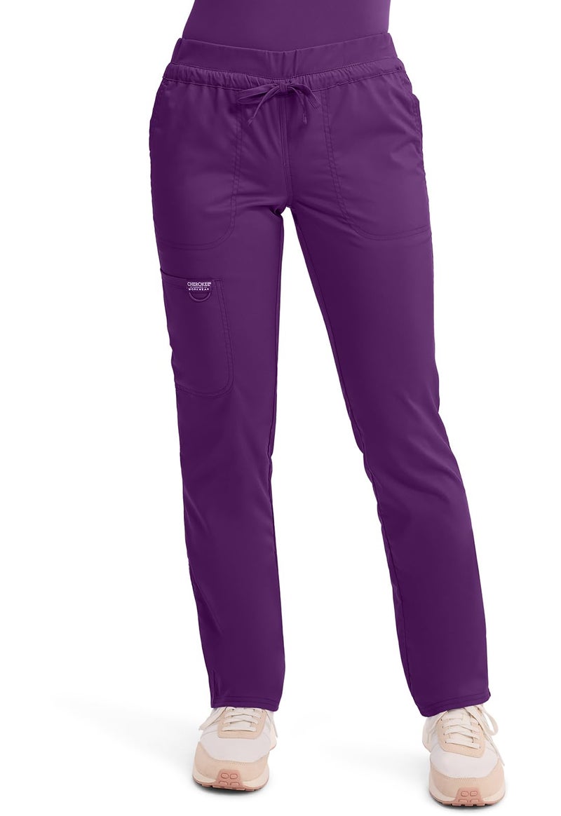 Cherokee Scrubs for Women Mid Rise Tapered Leg Drawstring Pant with 5 Pockets, Cargo Bottom with 2 Way Stretch Fabric - WW105, S, Eggplant - Image 1