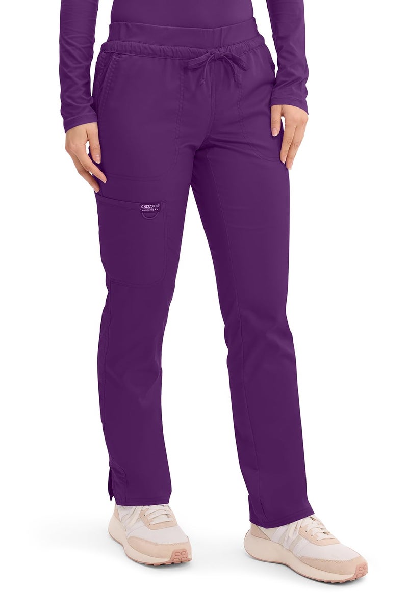 Cherokee Scrubs for Women Mid Rise Tapered Leg Drawstring Pant with 5 Pockets, Cargo Bottom with 2 Way Stretch Fabric - WW105, S, Eggplant - Image 4