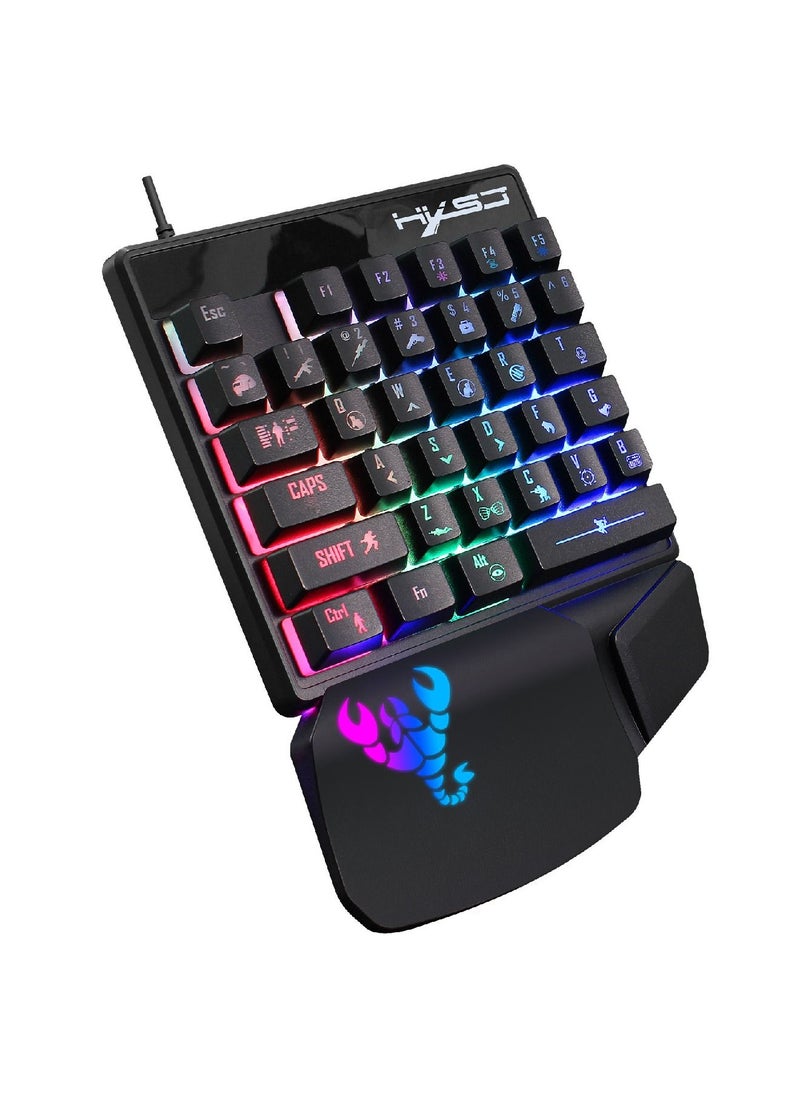 HXSJ - HXSJ V400 One-handed Game Keyboard Wired Keyboard Streaming Color RGB light Ergonomic Hand Rest Keyboard Black - Image 1