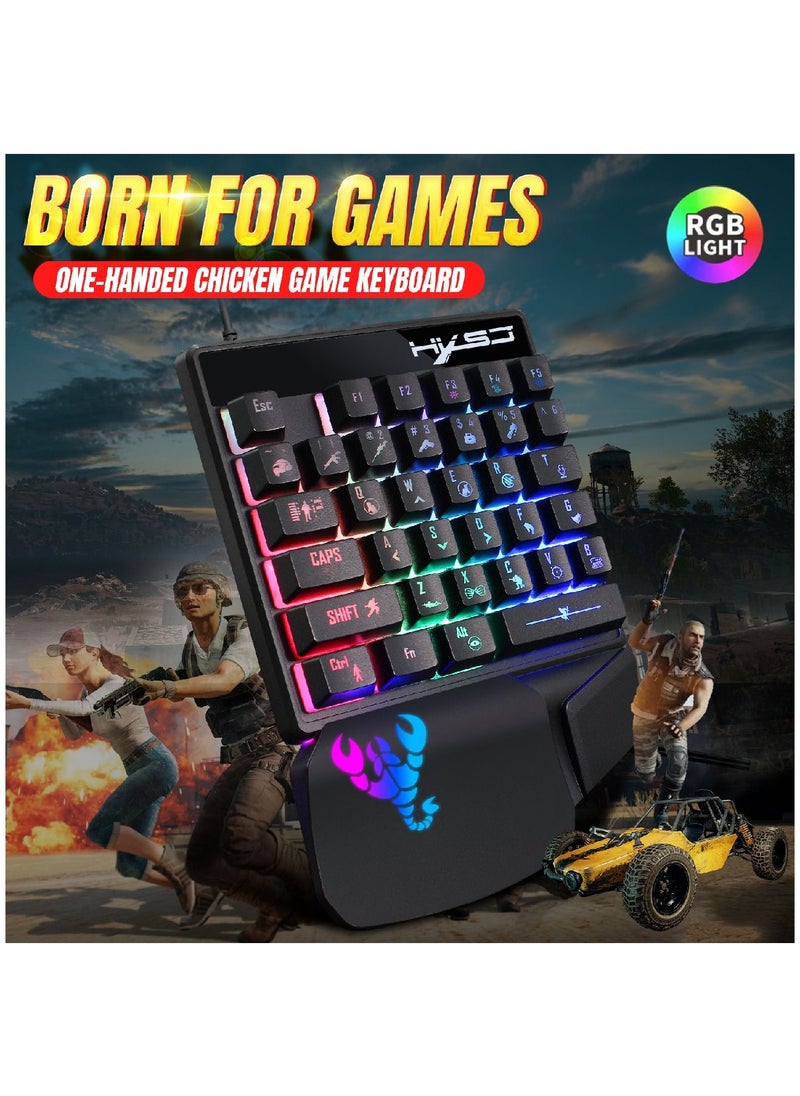 HXSJ - HXSJ V400 One-handed Game Keyboard Wired Keyboard Streaming Color RGB light Ergonomic Hand Rest Keyboard Black - Image 1