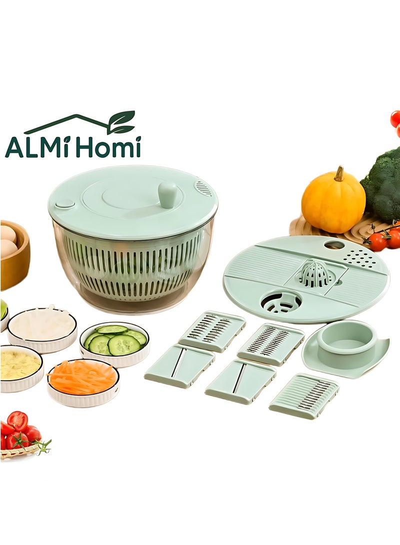 ALMiHomi Multifunction Salad Spinner & Vegetable Chopper Set – Green | Large Bowl with Lid, Slicer, Grater & Dryer for Fast Salad Prep and Kitchen Use - Image 1