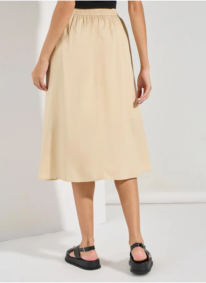 ستايلي Solid A-Line Midi Skirt with Drawstring