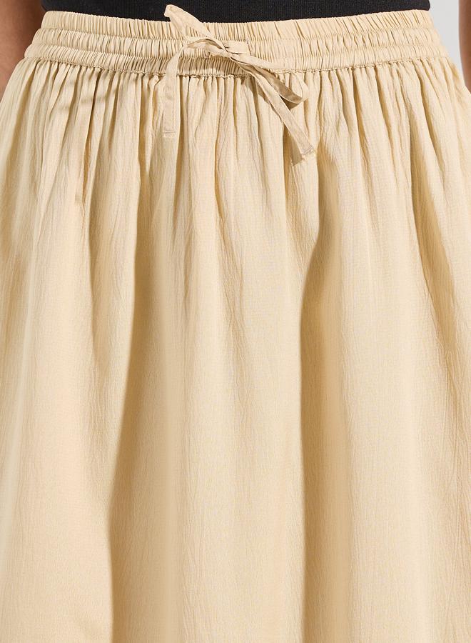 Styli Solid A-Line Midi Skirt with Drawstring  - Image 3
