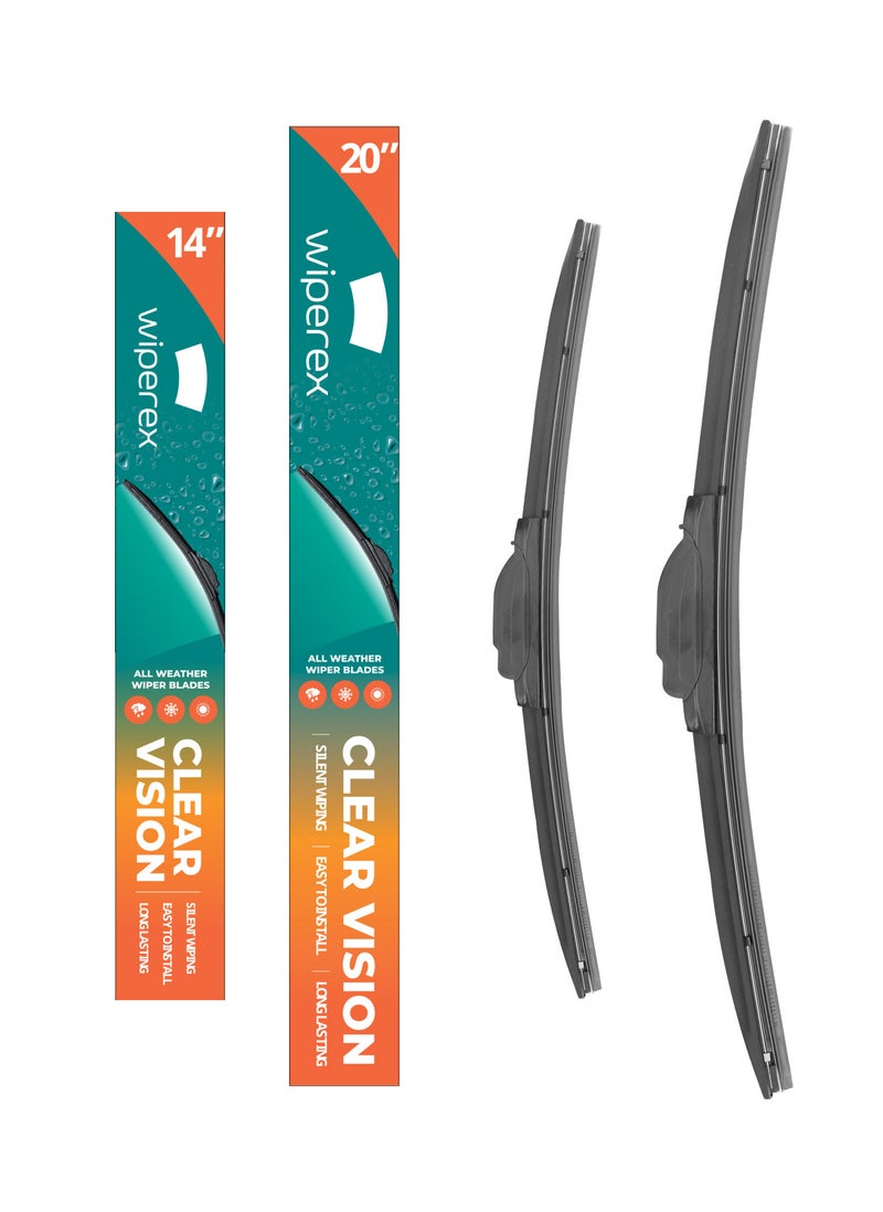 Wiperex WiperEx Wiper Blades for Nissan SUNNY 2007 2008 2009 2010 2011 2012 2013 2014 2015 2016 20" + 14" All Weather, Uniform Wiping, Premium Rubber, Perfect Fit, Silent, Reduced Wind Lift (Set of 2)  - Image 1