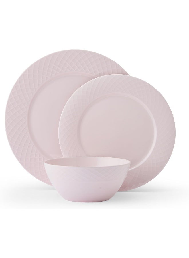 Mikasa Miksa Trellis Pink Bone China Chip Resistant Lightweight 12 Piece Dinnerware Set Service for 4 - Image 2