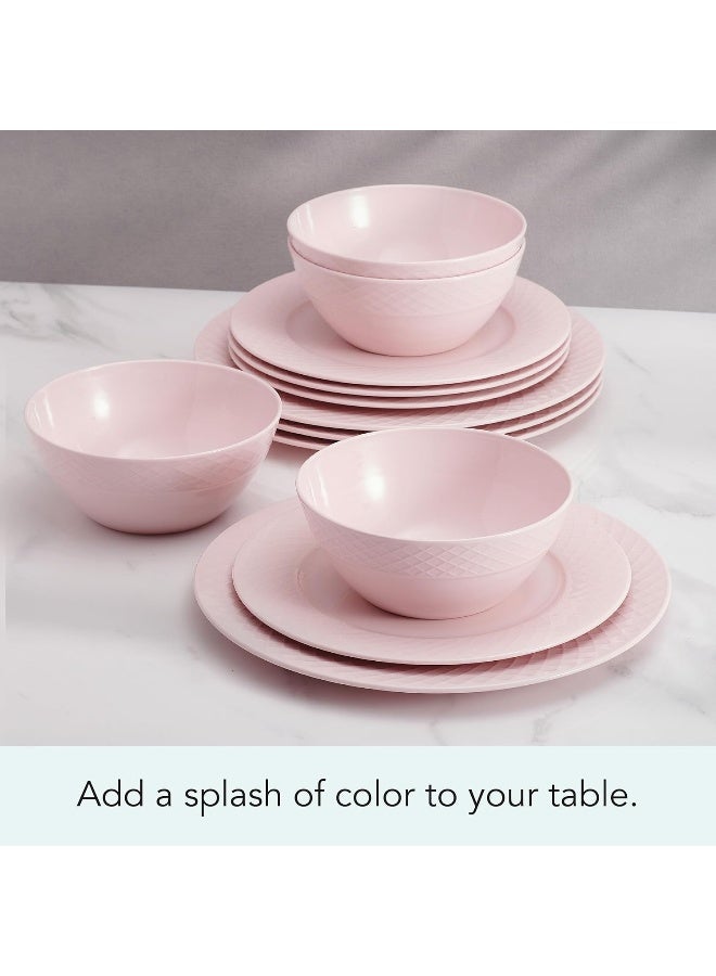 Mikasa Miksa Trellis Pink Bone China Chip Resistant Lightweight 12 Piece Dinnerware Set Service for 4 - Image 5