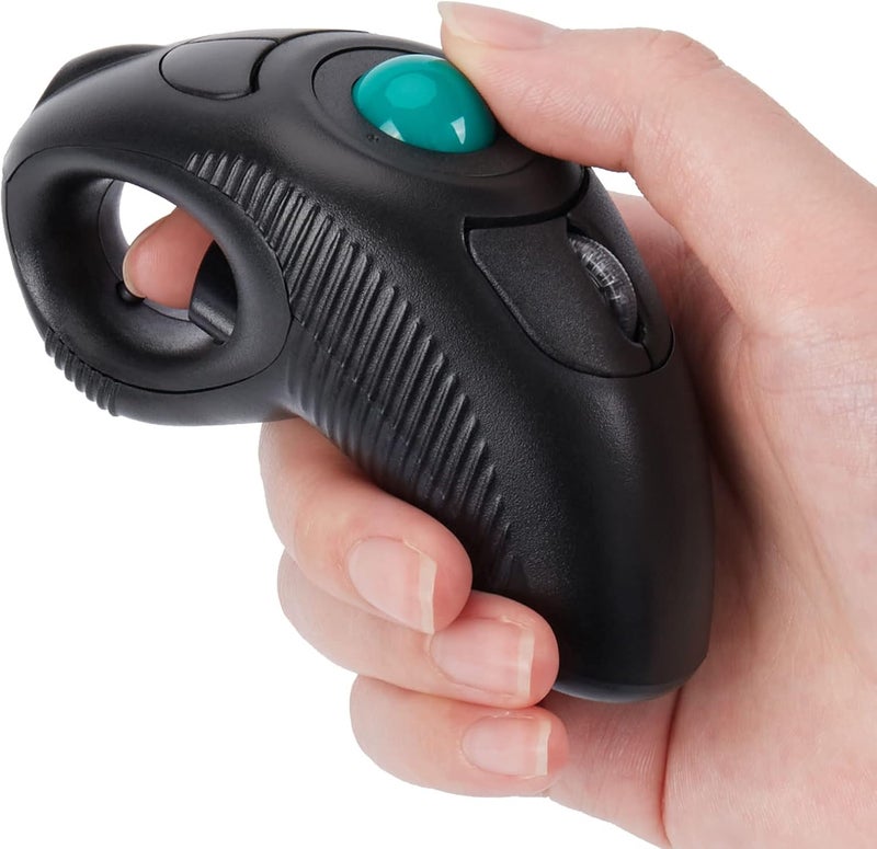 welspo Wireless USB Handheld Finger Trackball Mouse with Laser Pointer - Ergonomic Design - Image 1