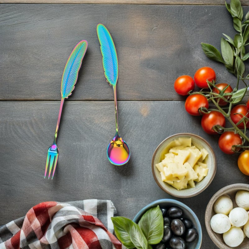 2 Sets Stainless Steel Spoon and Fork Set - Mini Coffee Dessert Spoons Teaspoons for Wedding Party Favor Fruit Tea and Appetizer - Image 3