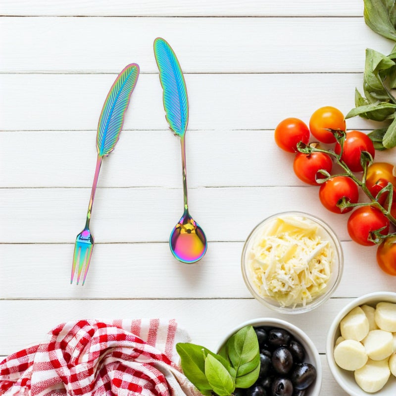 2 Sets Stainless Steel Spoon and Fork Set - Mini Coffee Dessert Spoons Teaspoons for Wedding Party Favor Fruit Tea and Appetizer - Image 2
