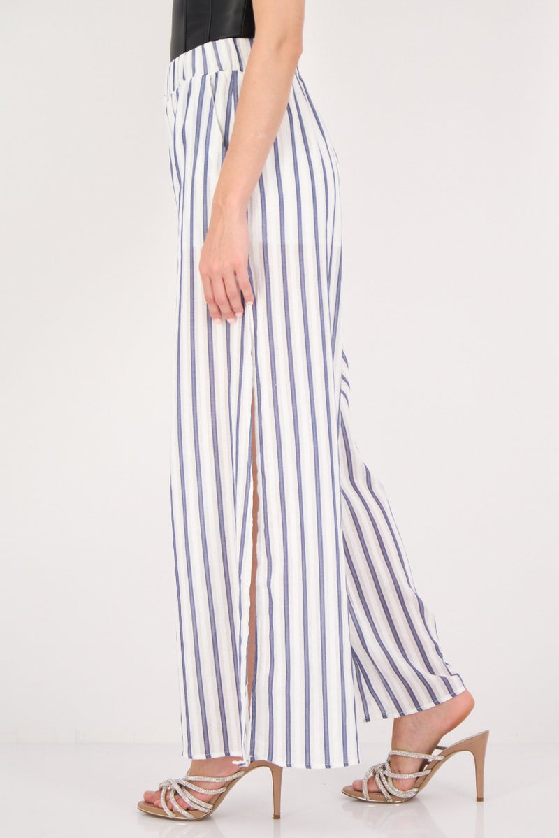 FOREVER 21 سروال نسائي عريض الساق بتصميم مخطط، متعدد الألوان - Image 3