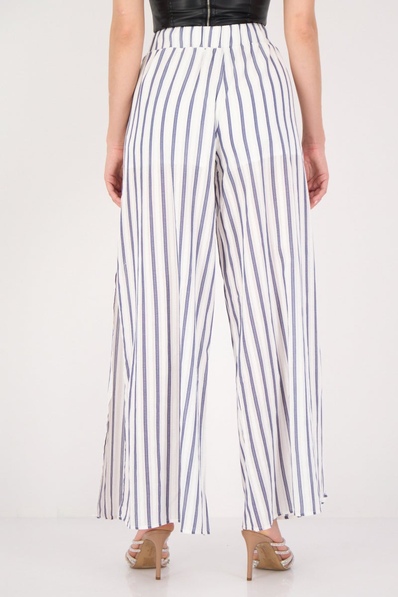 FOREVER 21 سروال نسائي عريض الساق بتصميم مخطط، متعدد الألوان - Image 2