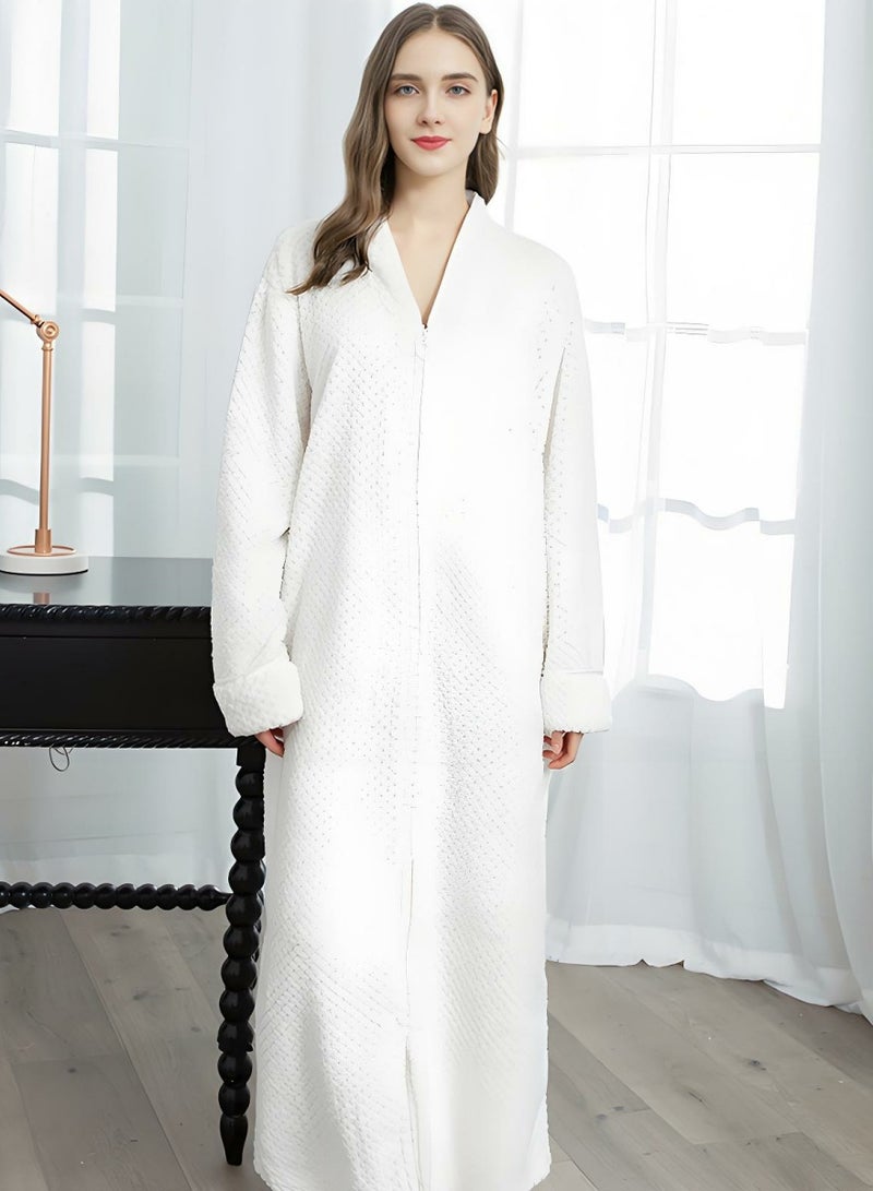 إسكدنيا جنس واحد الشتاء طويلة سميكة زيبر فستان ليلي فلانيل رداء حمام بيجاما أبيض - Image 2