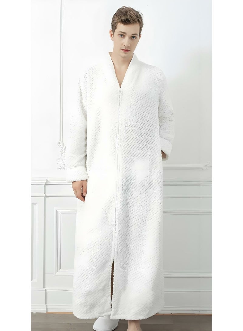 إسكدنيا جنس واحد الشتاء طويلة سميكة زيبر فستان ليلي فلانيل رداء حمام بيجاما أبيض - Image 1