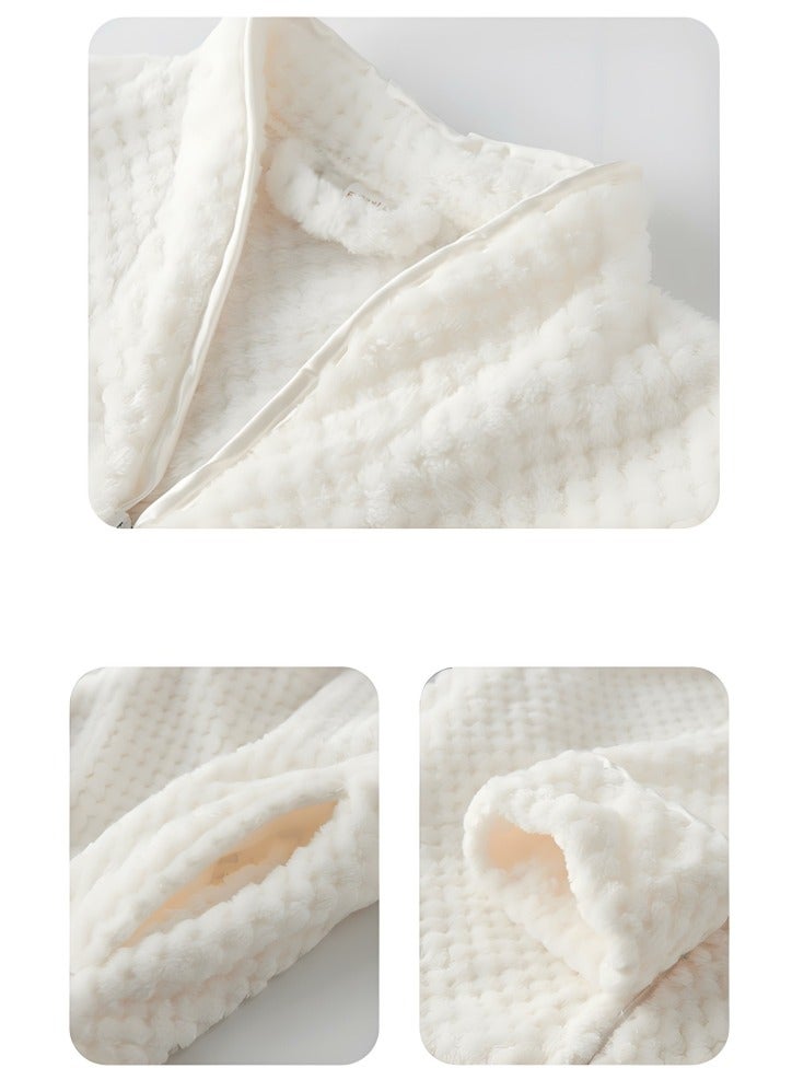 إسكدنيا جنس واحد الشتاء طويلة سميكة زيبر فستان ليلي فلانيل رداء حمام بيجاما أبيض - Image 3