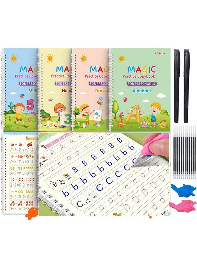 Eclet Magic Book for Kids, Sank Magic Practice Copybook, (4 Books + 10 Refill + 1 Pen + 1 Grip) Number Tracing Book for Pre-Schoolers with Pen, Magic Calligraphy Copybook Set, Writing Tool for Kids - Image 1