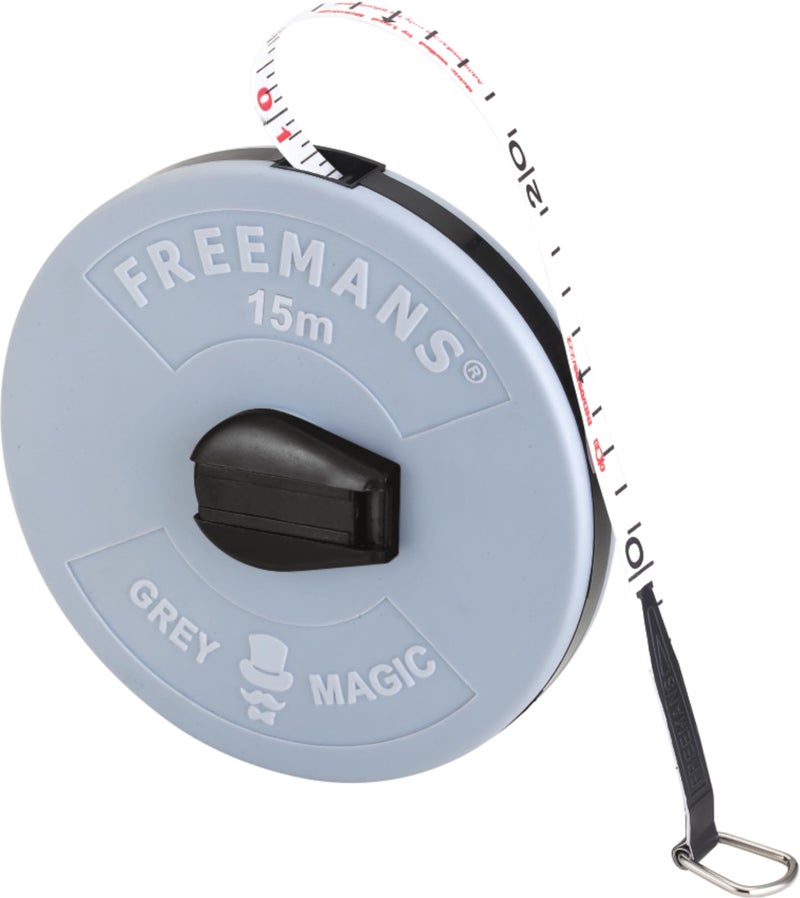 FREEMANS FM15 Grey Magic Fibreglass Measuring Tape - 15m/50ft With Unbreakable ABS Case || Durable Winding Mechanism Handle and Steel End Hook || Grey Color - Image 1