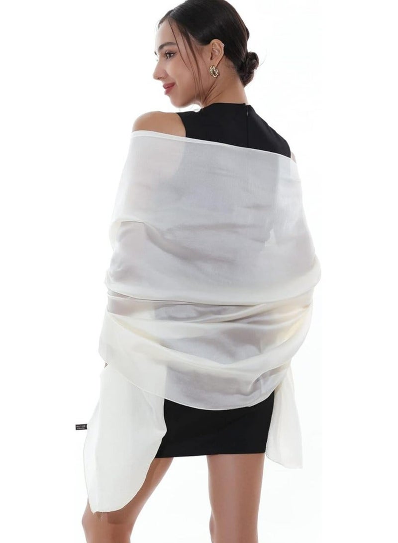 خاجول شال باشمينا حريري ناعم للنساء، وشاح خفيف للاحتفالات والاستخدام اليومي (أبيض) - Image 4