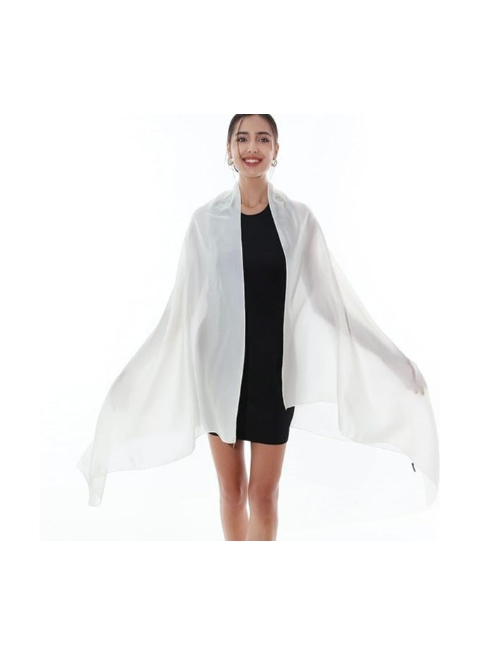 خاجول شال باشمينا حريري ناعم للنساء، وشاح خفيف للاحتفالات والاستخدام اليومي (أبيض) - Image 3