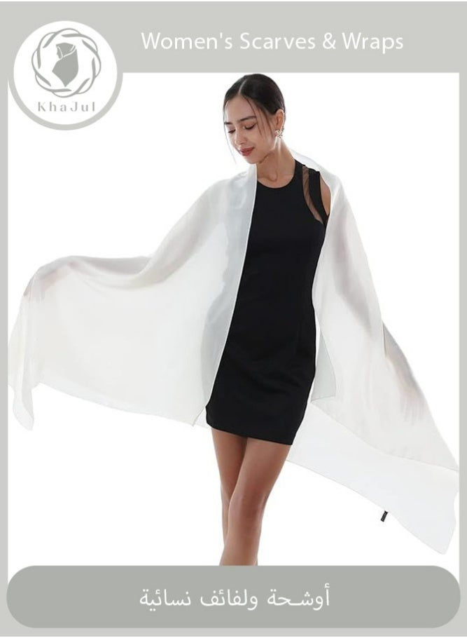 خاجول شال باشمينا حريري ناعم للنساء، وشاح خفيف للاحتفالات والاستخدام اليومي (أبيض) - Image 1
