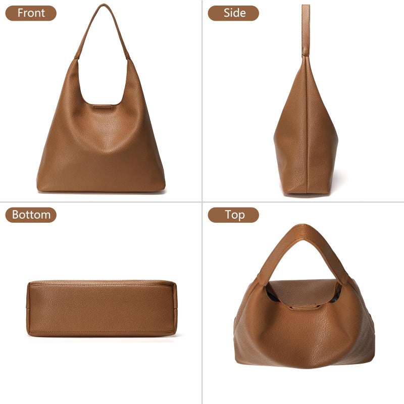 Pelimoo Hobo Bags for Women, Soft Vegan Leather Shoulder Handbags, Slouchy Tote Purses for Work, Travel, School (Brown) - Image 3
