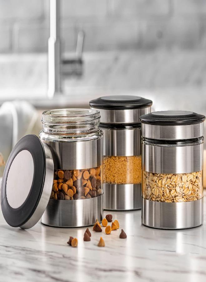 Le'raze Le'raze Airtight Food Storage Container for Kitchen Counter with Window, [Set of 3] Canister Set Ideal for Flour Tea, Sugar, Coffee, Candy, Cookie Jar.  - Image 1