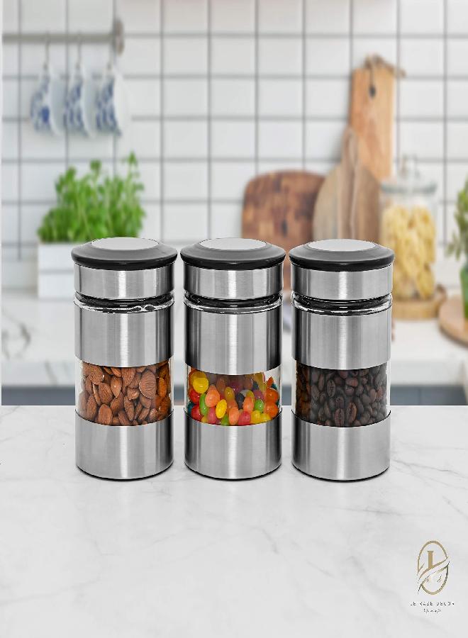 Le'raze Le'raze Airtight Food Storage Container for Kitchen Counter with Window, [Set of 3] Canister Set Ideal for Flour Tea, Sugar, Coffee, Candy, Cookie Jar.  - Image 3