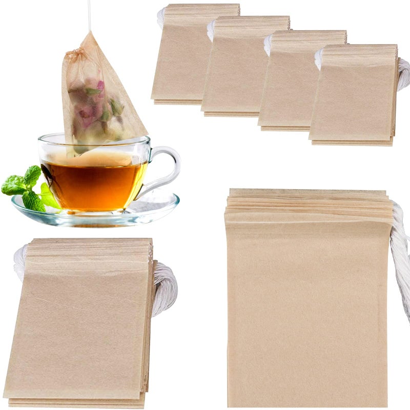 NEPAK 600 Pcs Disposable Tea Filter Bags for Loose TeaDrawstring Empty Bag for Loose Leaf Teawith 100 Natural Unbleached Paper276 x 354 inch