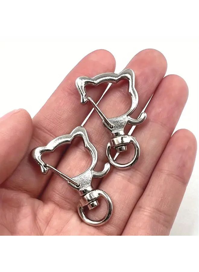 8pcs Silvery Zinc Alloy Cat Swivel Buckle Keyring Set for Bags Wallets Keychains - Image 2
