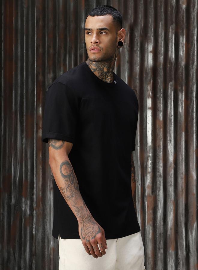 هاي ستار تيشيرت رجالي قطن أسود سادة بقصة مريحة - Image 3