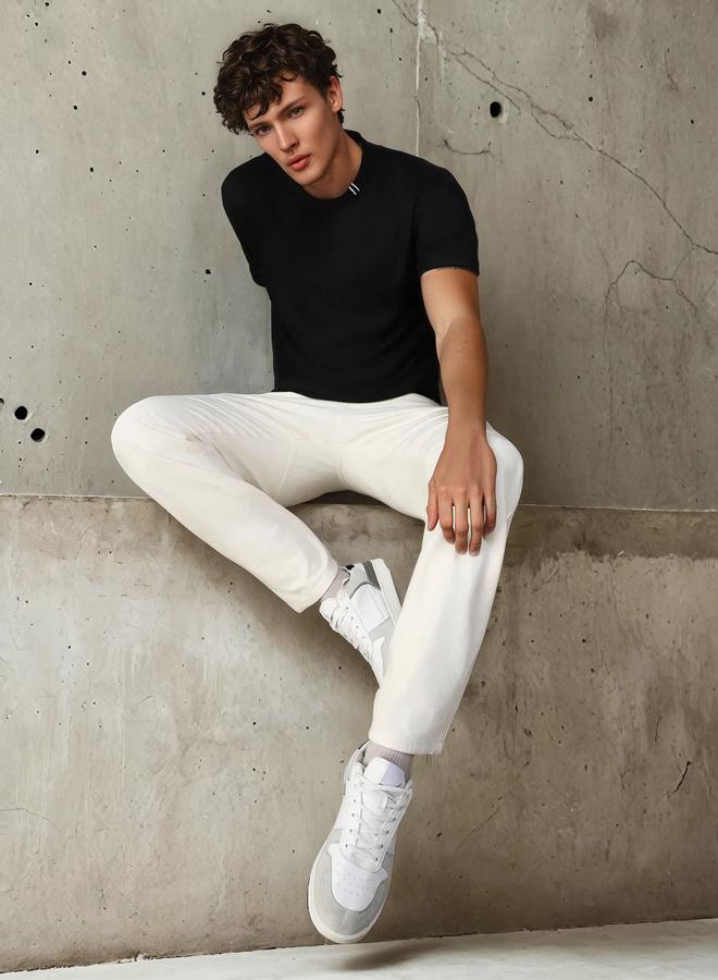 هاي ستار تيشيرت رجالي قطن أسود سادة بقصة مريحة - Image 1