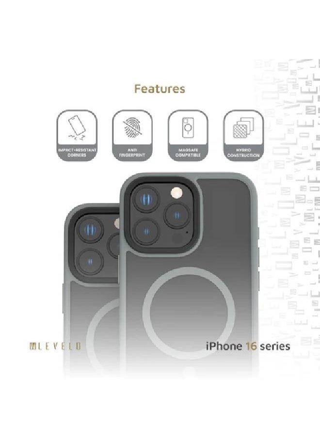 LEVELO - Levelo MagSafe Matte Solo Case For Iphone 16 Pro Max Anti-Fingerprint Magsafe Compatible - Gray - Image 1
